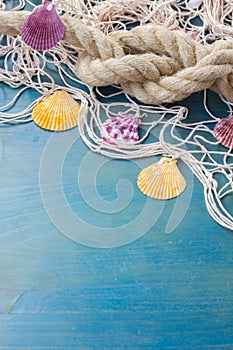 Fishing net on wooden background