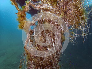 Fishing nets entangled on a wreck