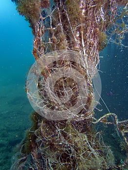 Fishing nets entangled on a wreck