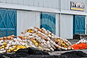 Fishing Nets with Floats and Storage Shed