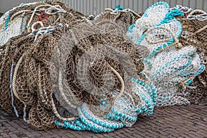 Fishing Nets on the Quay of a Fishing Harbor