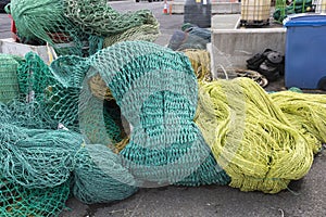 Fishing nets and ropes in the harbor.