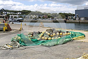 Fishing nets and ropes in the harbor.