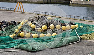Fishing nets and ropes in the harbor.
