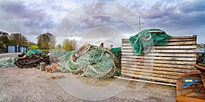 Fishing nets, ropes and rusty chains in a Castletownbere harbor