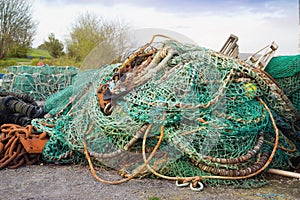 Fishing nets, ropes and rusty chains in a Castletownbere harbor