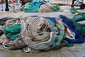 Fishing nets and tackle in port of Cala Figuera