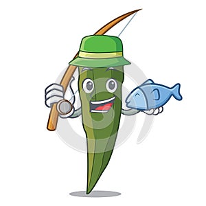 Fishing okra mascot cartoon style