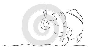 Fishing One line drawing isolated on white background