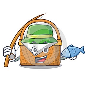 Fishing picnic basket mascot cartoon