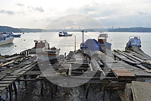 Fishing pier. Boat docks, the set of the day