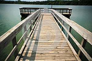 Fishing pier or dock on tranquil lake
