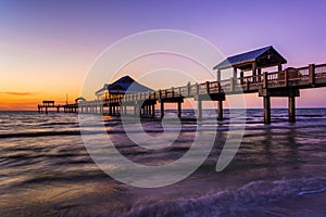 Fishing pier in the Gulf of Mexico at sunset, Clearwater Beach,