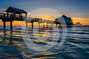 Fishing pier in the Gulf of Mexico at sunset, Clearwater Beach,