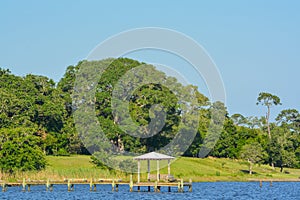 A fishing Pier on the Mississippi Gulf Coast in the city of Ocean Springs, Jackson County, Mississippi, USA