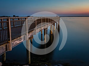 Fishing pier over Lake Erie at sunset