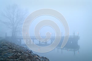 Fishing Pier River Fog