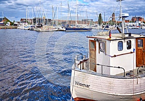 Fishing and pleasure boats in the port of Wismar in Mecklenburg-Vorpommern