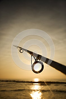 Fishing pole against ocean