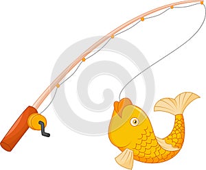 Fishing pole with hook and fish