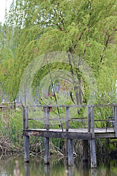 A fishing pond over the lake