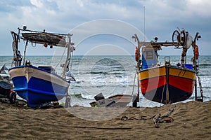 Fishing port on beach in Italy