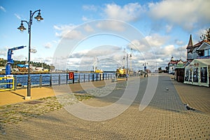 Fishing port of Ustka, Poland with promanade