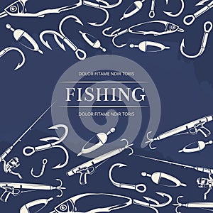 Fishing poster with hook, fishing rod