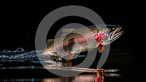 Fishing. Rainbow trout fish jumping with splashing in water