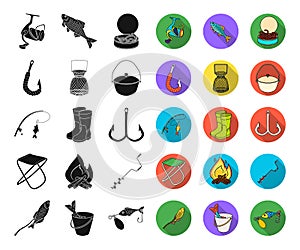 Fishing and rest black,flat icons in set collection for design. Tackle for fishing vector symbol stock web illustration.