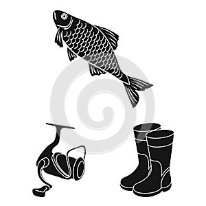 Fishing and rest black icons in set collection for design. Tackle for fishing vector symbol stock web illustration.