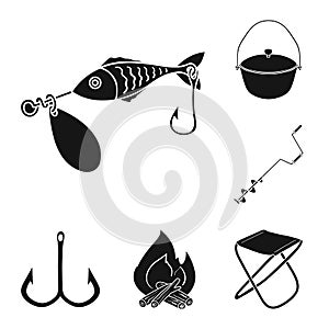 Fishing and rest black icons in set collection for design. Tackle for fishing vector symbol stock web illustration.