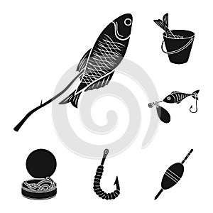 Fishing and rest black icons in set collection for design. Tackle for fishing vector symbol stock web illustration.