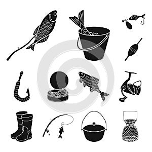 Fishing and rest black icons in set collection for design. Tackle for fishing vector symbol stock web illustration.