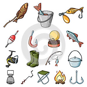 Fishing and rest cartoon icons in set collection for design. Tackle for fishing vector symbol stock web illustration.