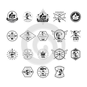 Fishing Retro Design Insignias Logotypes Set. Vector Elements Illustrations.