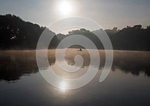 Fishing on river Desna in the early summer morning