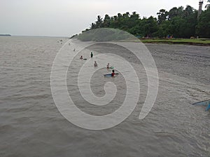 Fishing on river by net