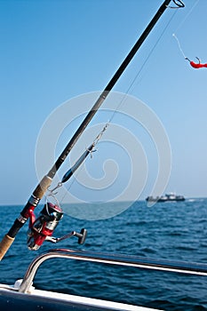 Fishing road on boat at sea