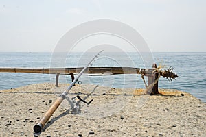 Fishing rod on the beach