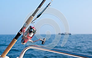Fishing rod on boat at sea