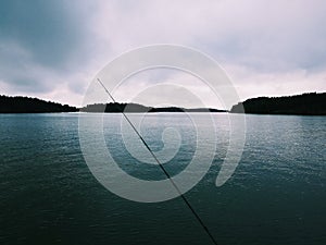 Fishing rod on calm sea