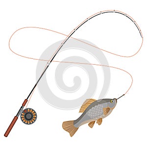 Fishing rod with caught limbless animal vector illustration