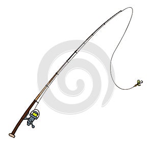 Fishing rod with fly bait. Vector illustration. photo