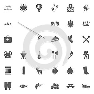 Fishing rod icon. Camping and outdoor recreation icons set