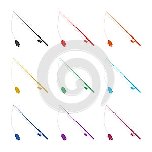 Fishing rod icon. Set icons colorful