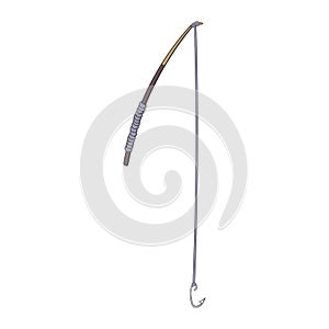 Fishing rod isolated illustration on a white background in cartoon style. Design element