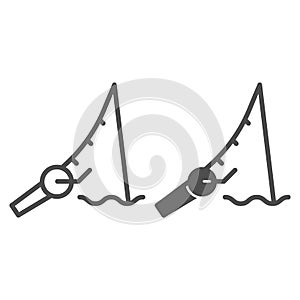 Fishing rod line and glyph icon. Fishing spinning vector illustration isolated on white. Fishing pole outline style