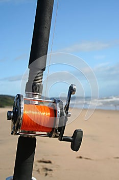 Fishing rod, ocean background