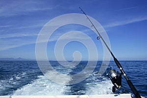 Fishing rod and reel on boat